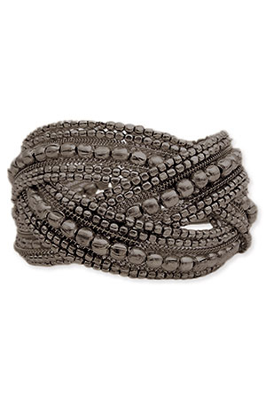 ZAD Braided Bead Cuff Bracelet In Black