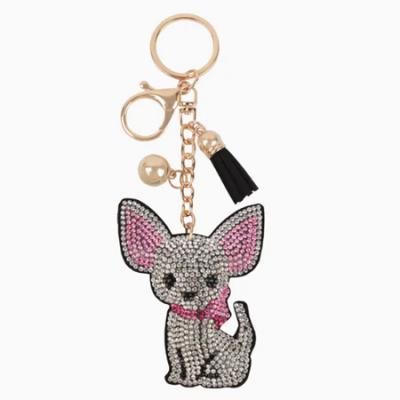 Chihuahua Rhinestone Keyring in white