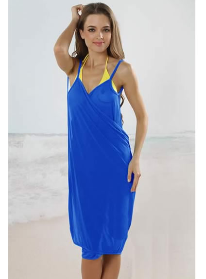 Trendy Sapphire Blue Open Back Beach Cover-Up Dress