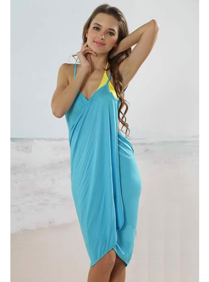 Trendy Lake Blue Open Back Beach Cover-Up Dress