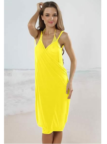 Trendy Yellow Open Back Beach Cover-Up Dress