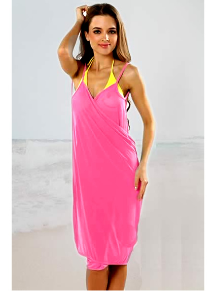 Trendy Hot Pink Open Back Beach Cover-Up Dress