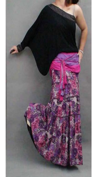 Pink Purple Bohemian Boho-Chic Floral Skirt