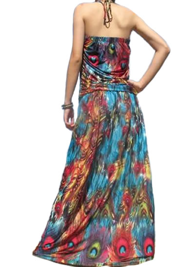Bohemian Strapless Long Peacock Dress