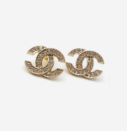 Double C Style Gold-Tone Rhinestone Earrings