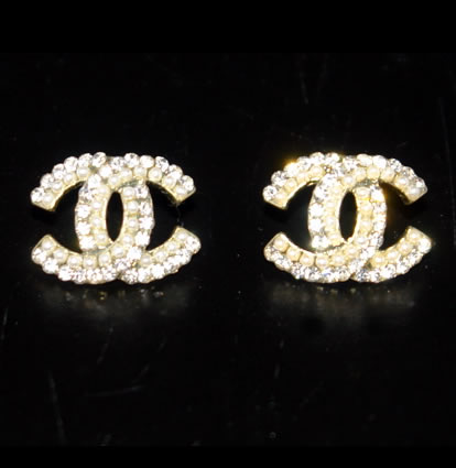 Double C Rhinestone and Pearl Earrings