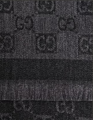 Gucci Unisex Dark Grey Logo Wool Scarf