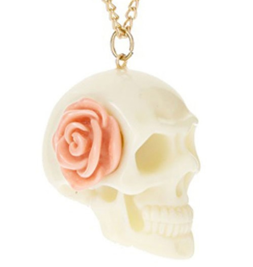 Trendy Ivory Skull Rose Necklace