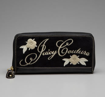 Juicy Couture Black Velour Long Zip Wallet