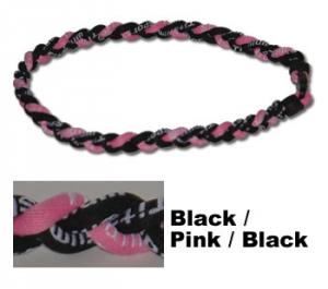 3 Rope Tornado Titanium Necklace 18"  <br /> (Black/Pink/Black)