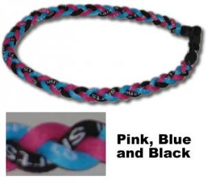 3 Rope Tornado Titanium Necklace 18" <br />  (Pink/Black/Blue)