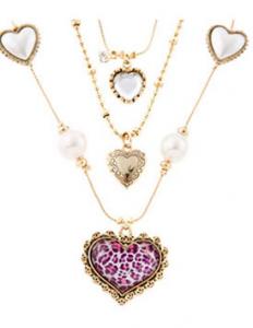 BETSEY JOHNSON Pink Leopard Heart Multi-Strand Necklace