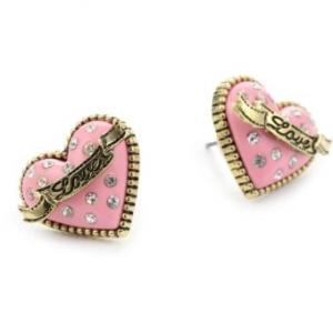 Betsey Johnson "Betsey's Dollhouse" Pink Stud Heart Earrings