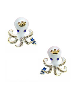 Betsey Johnson Critter Boost Octopus Stud Earrings in White