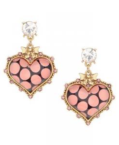 Betsey Johnson Polka Dot Large Heart Earrings