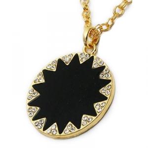Black Geometric Sunburst Gold-tone Necklace