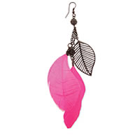 ZAD Black & Pink Feather Dangle Earring 