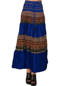 Boho Patchwork Skirt in dark blue