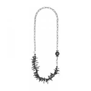 Furla Tulipano Long Necklace in Onyx & Silver-tone