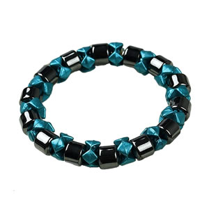 Ladies Hematite Blue Black Pearl Magnetic Stretch Health Bracelet