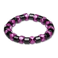 Ladies Hematite Pink Black Pearl Magnetic Stretch Health Bracelet