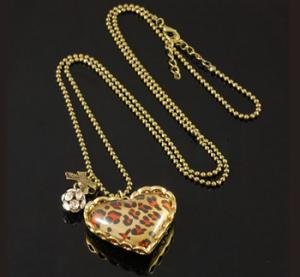 Leopard Heart Crystal Ball Necklace