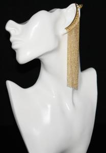 Long Fringe Earring with Ear Cuff in gold
