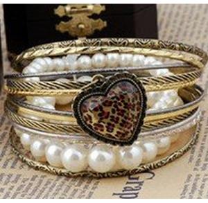 Multi-Bangle Leopard Heart Bracelet