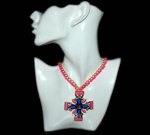 Blue Pink Braided Cross Necklace