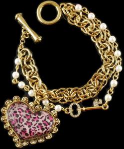 Pink Leopard Heart Bracelet