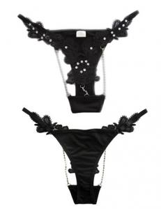 Sexy Black Lace Crystal Thong