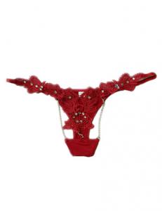 Sexy Red Lace Crystal Thong