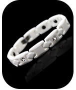 White Ceramic Magnetic Health Bracelet  w/CZ Stones