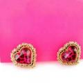Pink Leopard Heart Stud Earrings