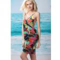Tropical Leaf Open Back Cover up Beach Dress