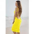 Yellow Open Back Cover up Beach Dress