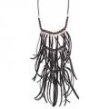 ZAD 3 Tier Black Linen Strip Fringe Necklace