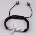 Black Woven Clear Cross Cord Friendship Bracelet