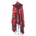 Geometric Poncho Cape Wrap in Red