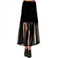 Half Sheer Black Chiffon Maxi Skirt with Side Split