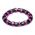 Ladies Hematite Pink Black Pearl Magnetic Stretch Health Bracelet