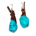 Hippie Chic Trendy Blue Nugget Wrap Drop Earrings