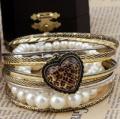 Multi-Bangle Leopard Heart Bracelet