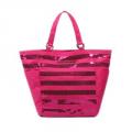 Pink Striped Sequin Tote Bag