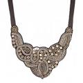 ZAD Silver Metal Smokey Rhinestone Fabric Bib Necklace