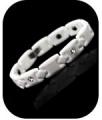 White Ceramic Magnetic Health Bracelet  w/CZ Stones