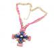 Blue Pink Braided Cross Necklace 2